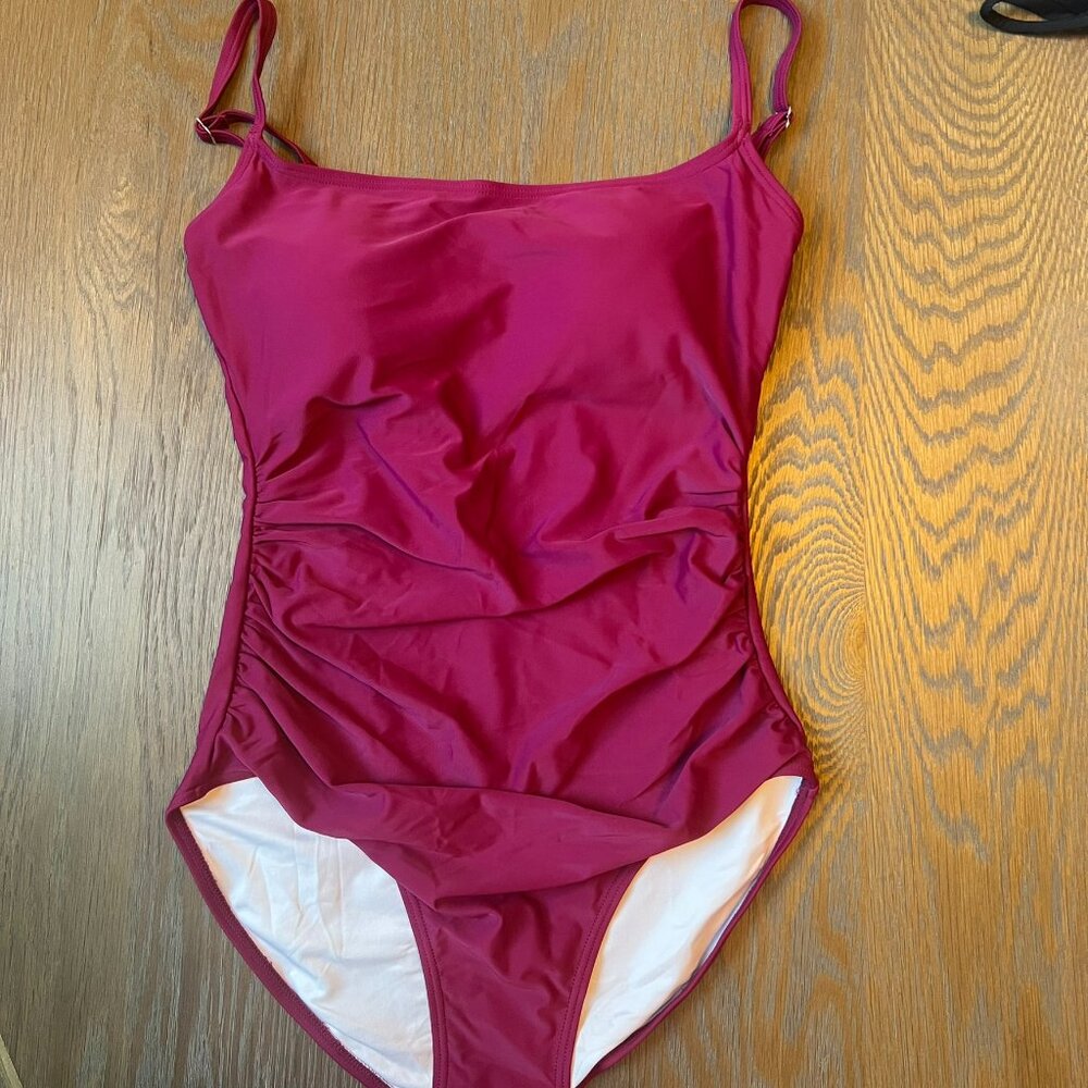 Magenta Ruched One Piece Swimsuit Padded Square Neck NWT